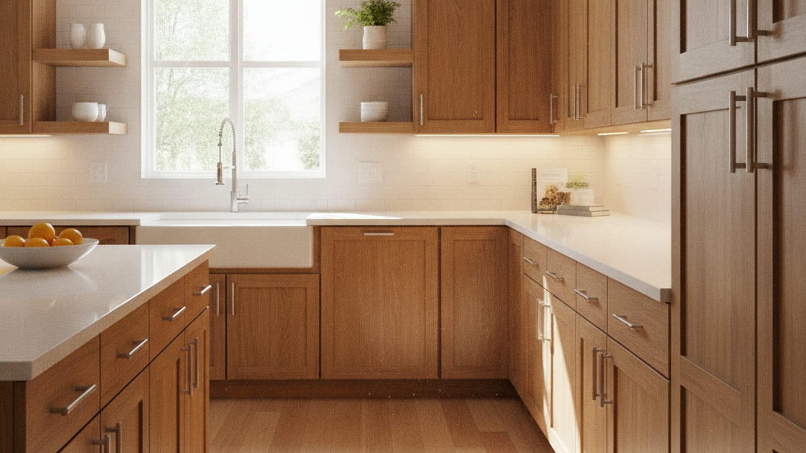 Freshly refaced kitchen cabinets with new wood doors in a Tampa Bay home